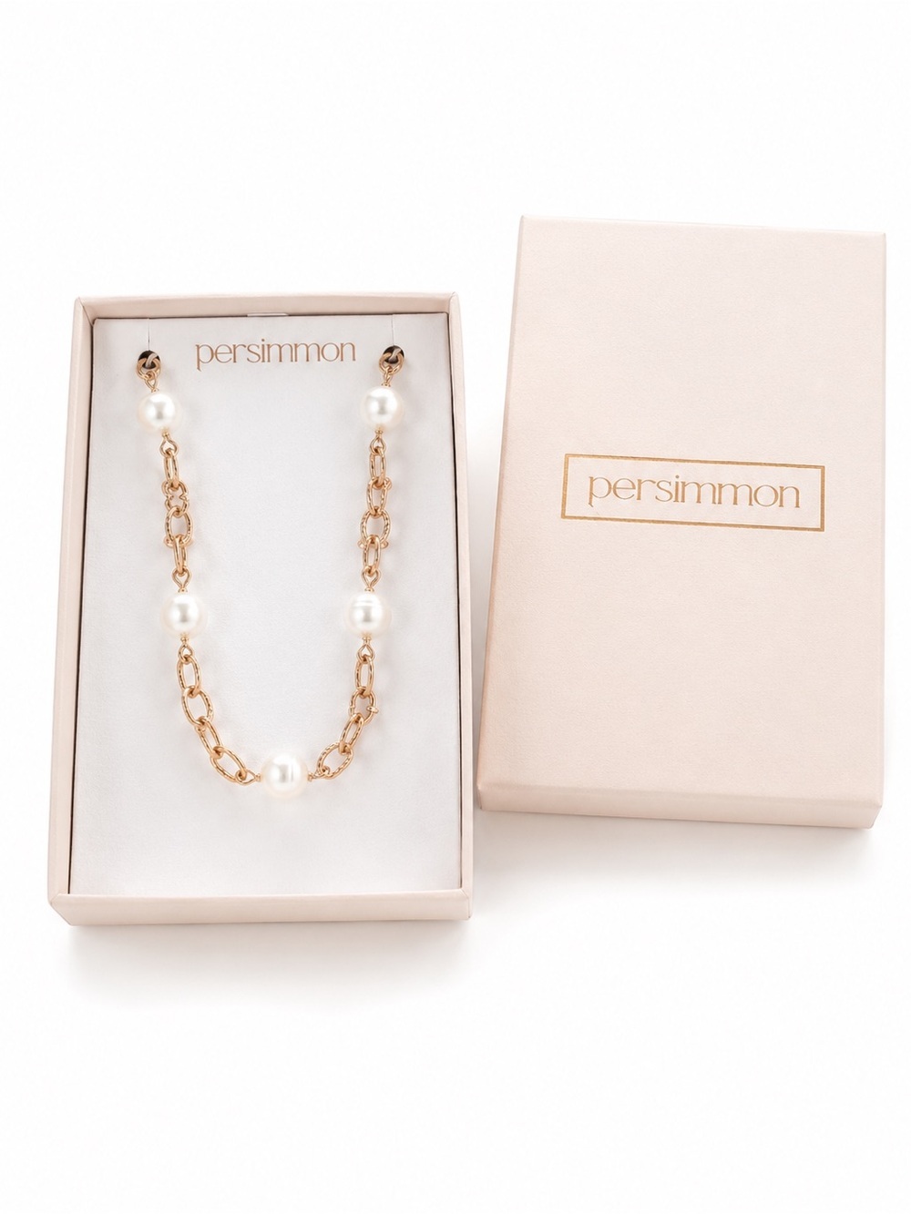Persimmon Gold and White Pearl Chain Necklace - 18”